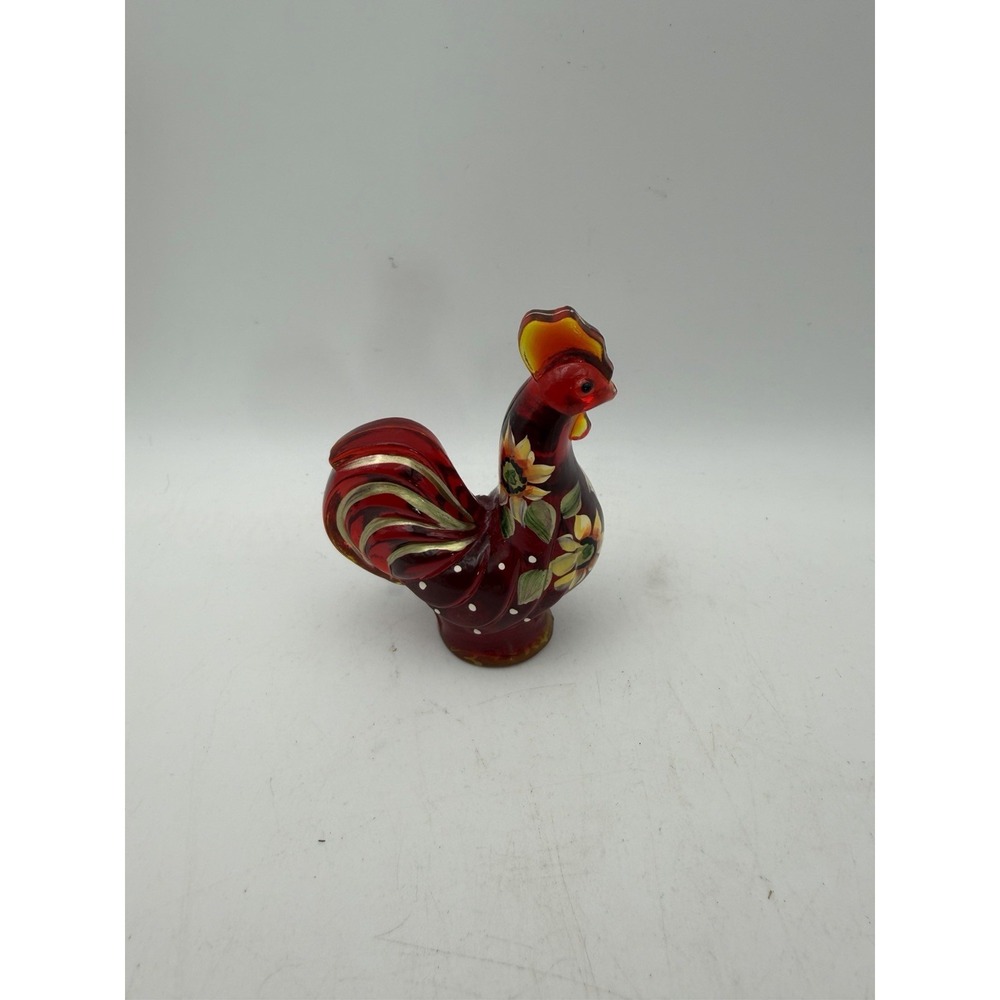 Lenox Fenton Hand Painted Red Crystal Rooster Figurine Signed S. Miller